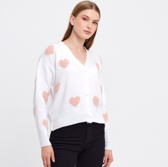 Pink Heart Crop Cardigan OS Med-Large - Picture 5 of 8